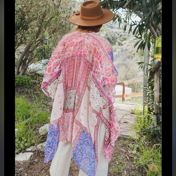 Free People Velvet Burnout Kimono Open-Front Floral Bohemian One Size - Picture 3 of 10